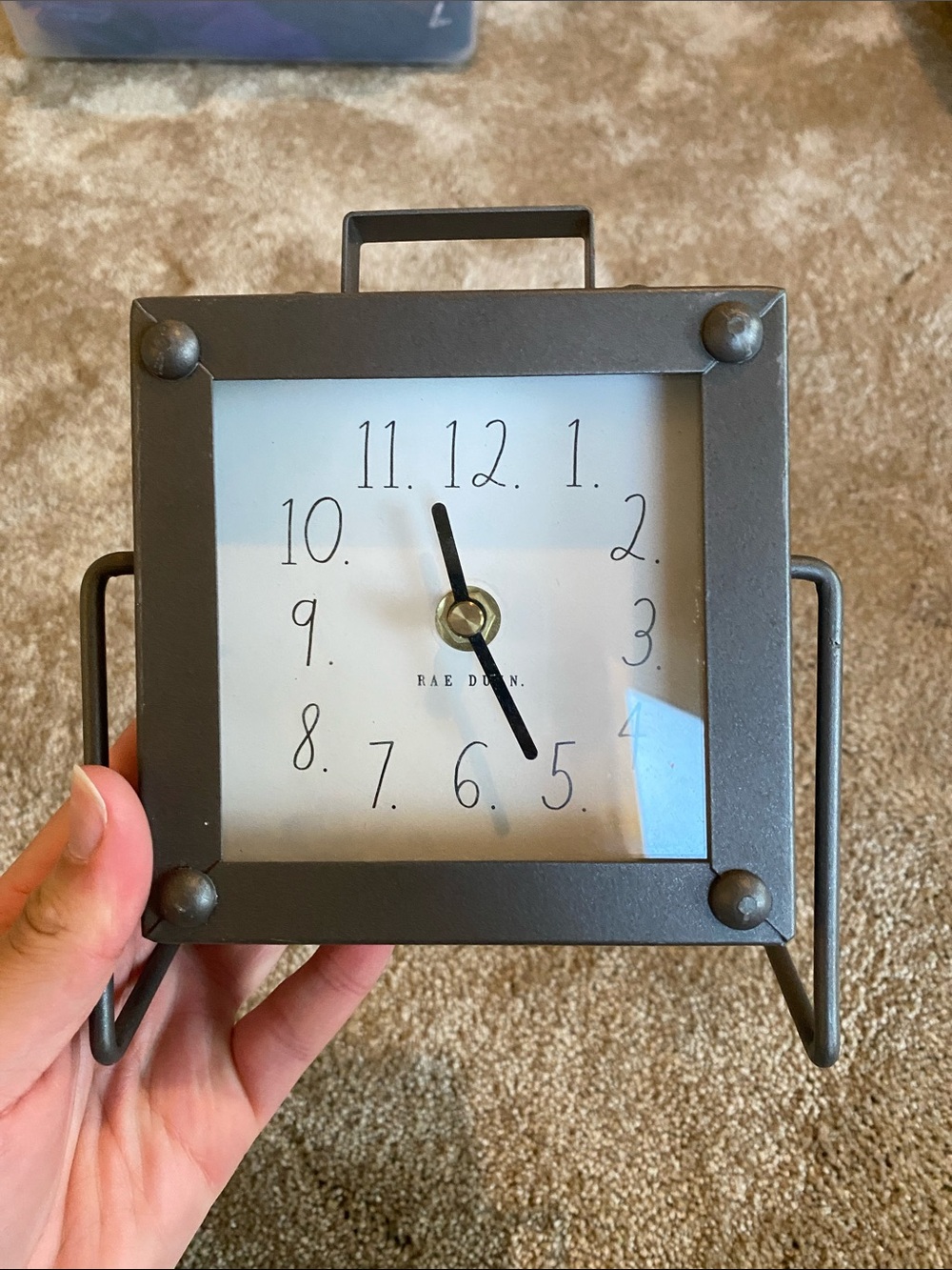 Rae Dunn Square Metal Frame Clock in Gray and White
